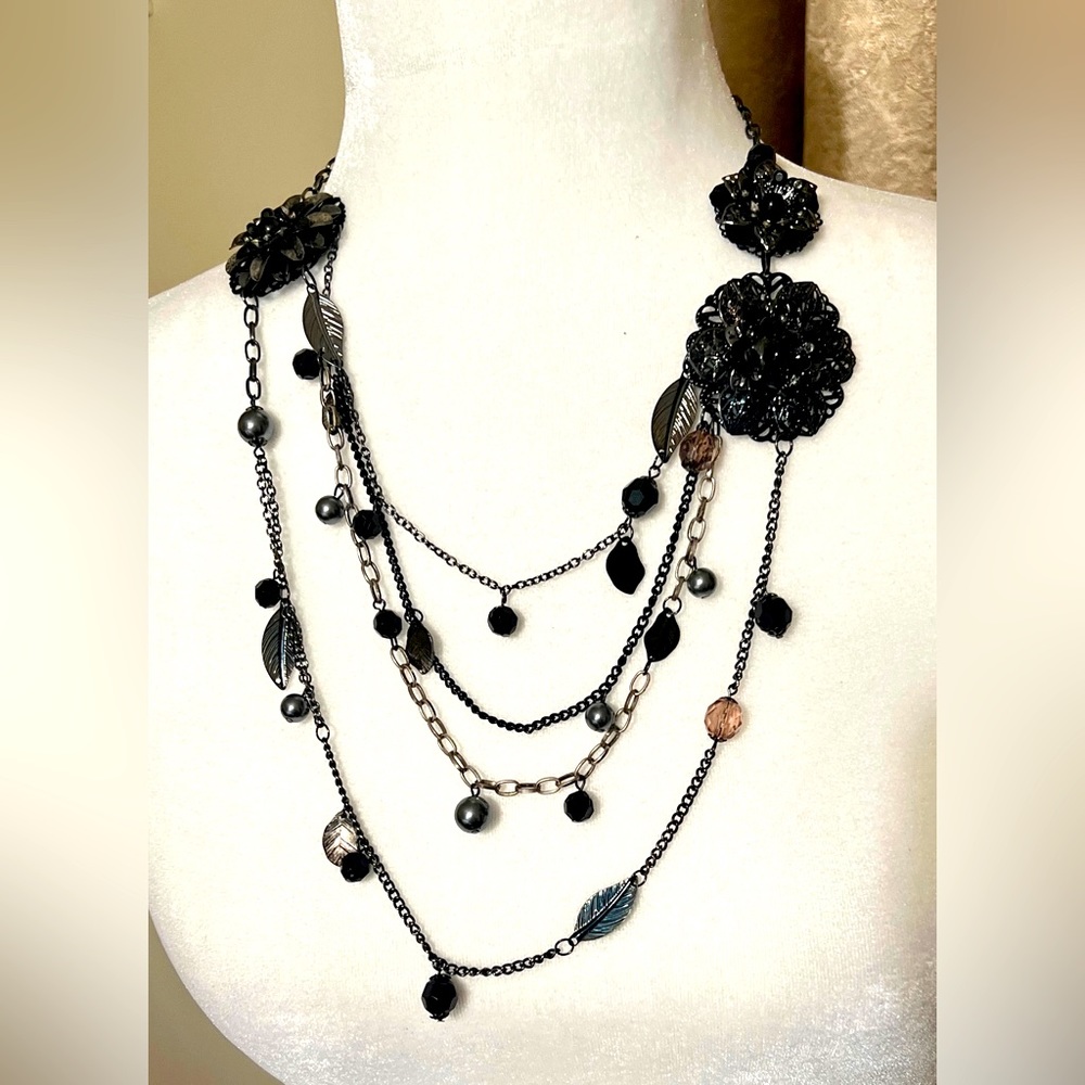 Bohemian Style Multi Layered Strains Black Floral… - image 3